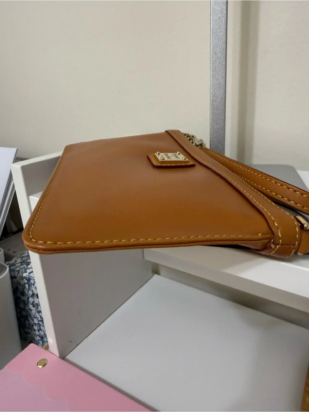 Dooney & Bourke Caramel Brown Leather Wristlet.